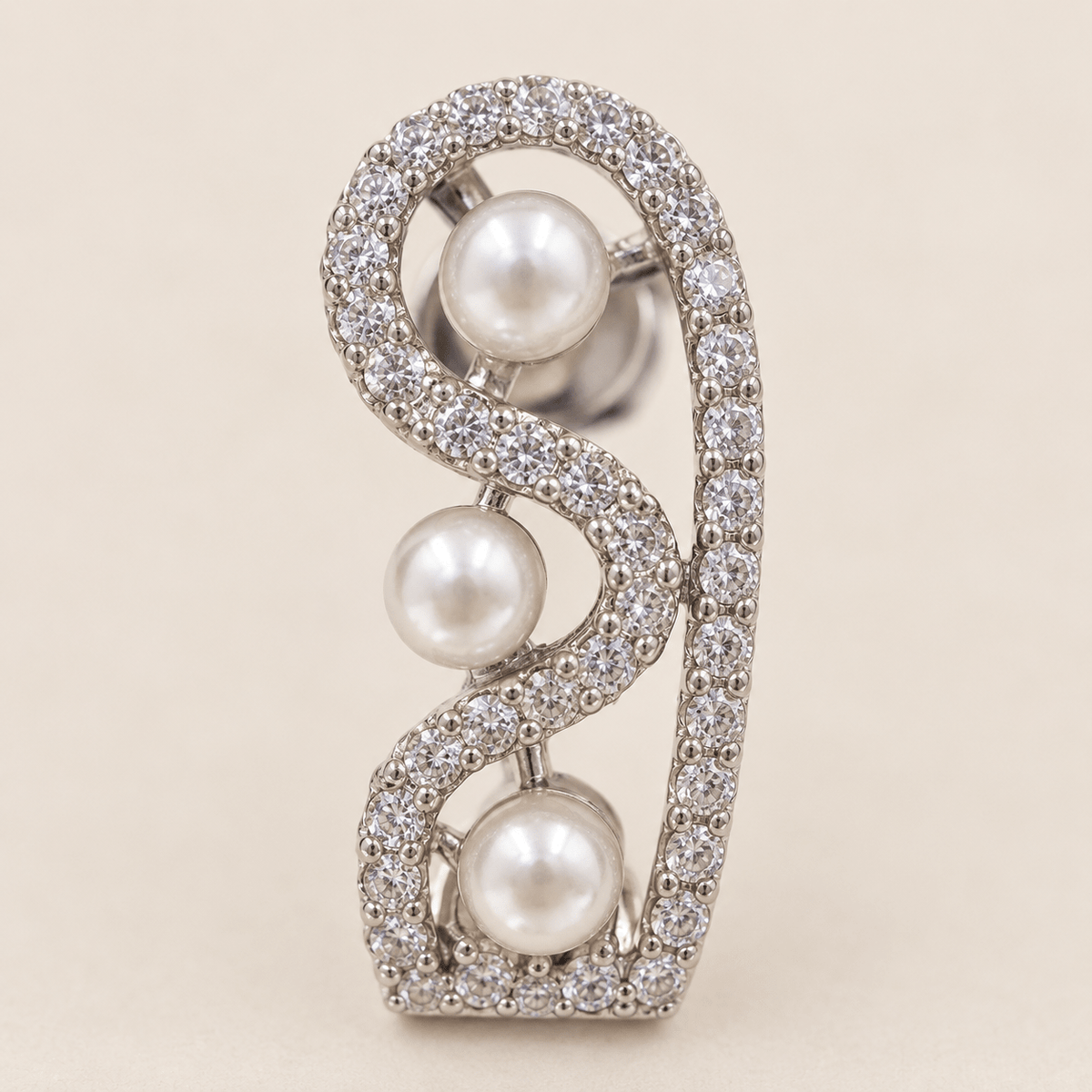 Aurelia Pearl CZ Curve Earrings - Nirvan Jewels