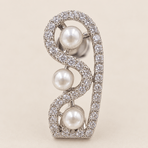 Aurelia Pearl CZ Curve Earrings - Nirvan Jewels