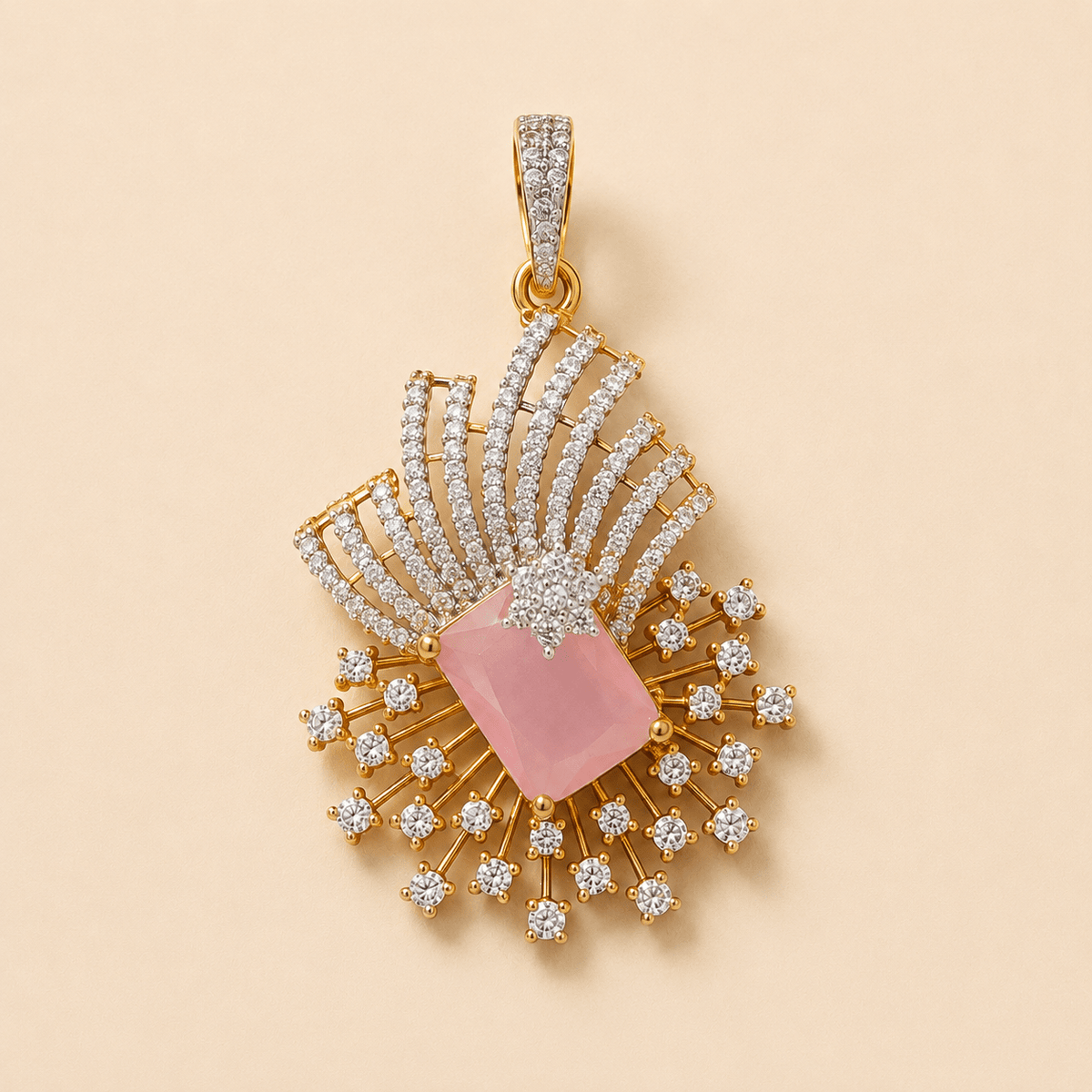 Gulnaar Pink Radiance CZ Pendant Set - Nirvan Jewels