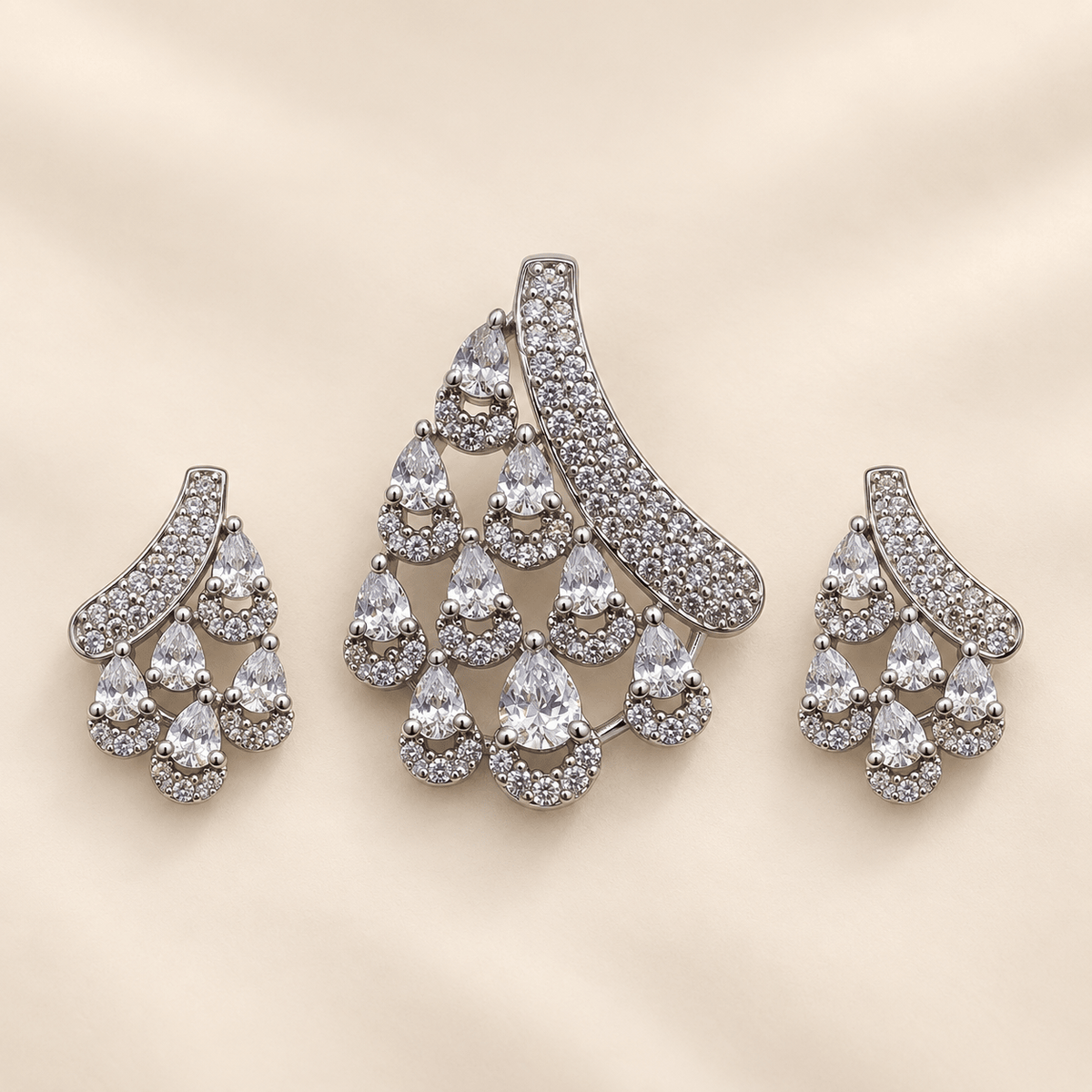 Ira Cascading Teardrop CZ Pendant Set - Nirvan Jewels