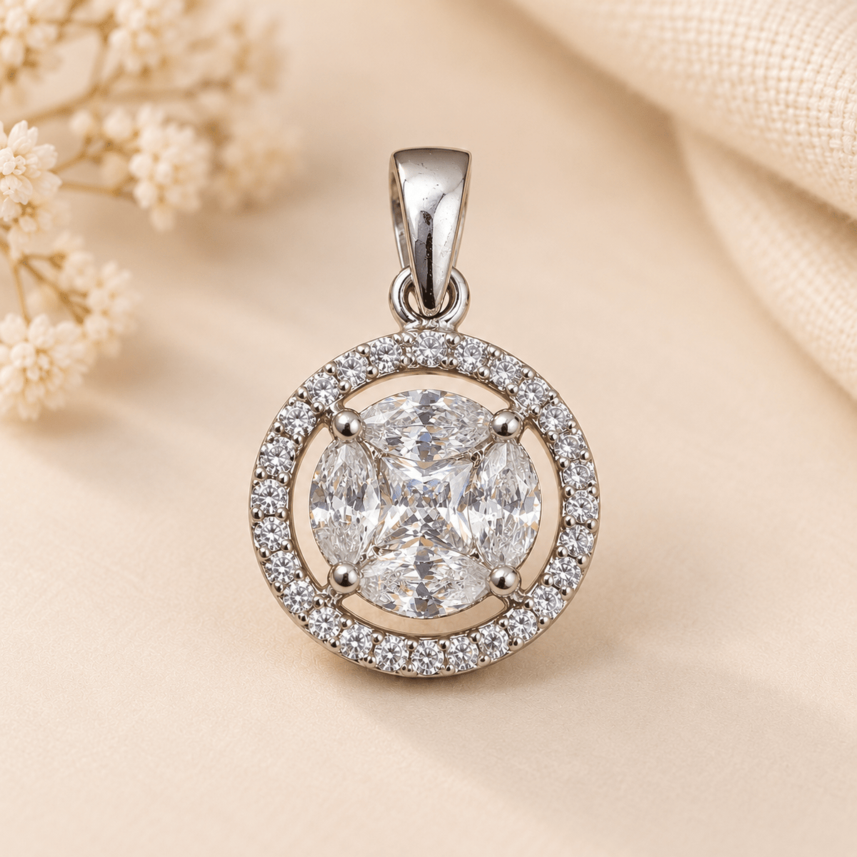 Ira Sparkling Halo CZ Pendant Set - Nirvan Jewels