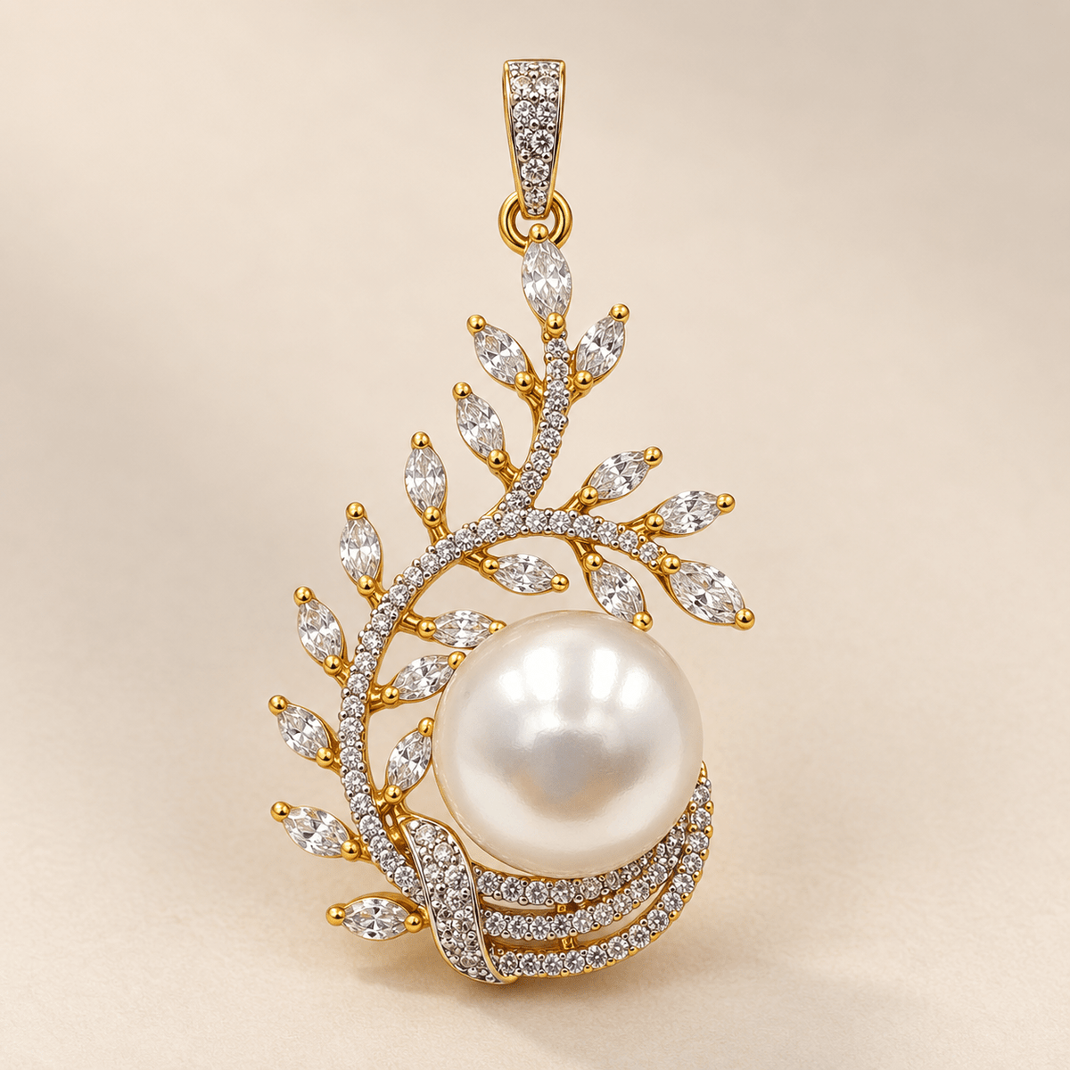 Myra Pearl Vine CZ Pendant Set - Nirvan Jewels
