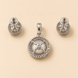 Naira Pearl Halo CZ Pendant Set - Nirvan Jewels