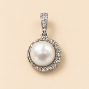 Naira Pearl Halo CZ Pendant Set - Nirvan Jewels