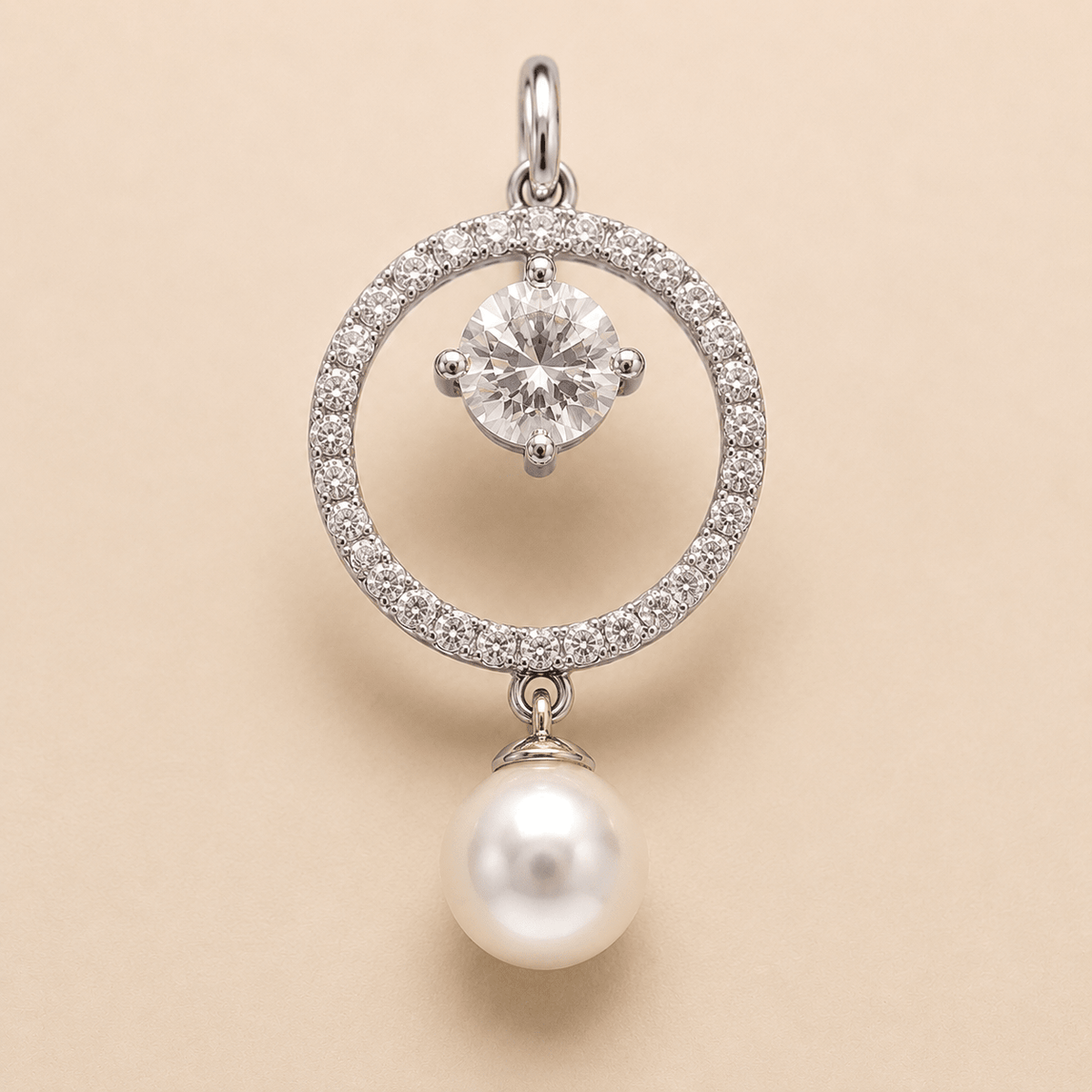 Rhea Pearl Halo CZ Pendant Set - Nirvan Jewels