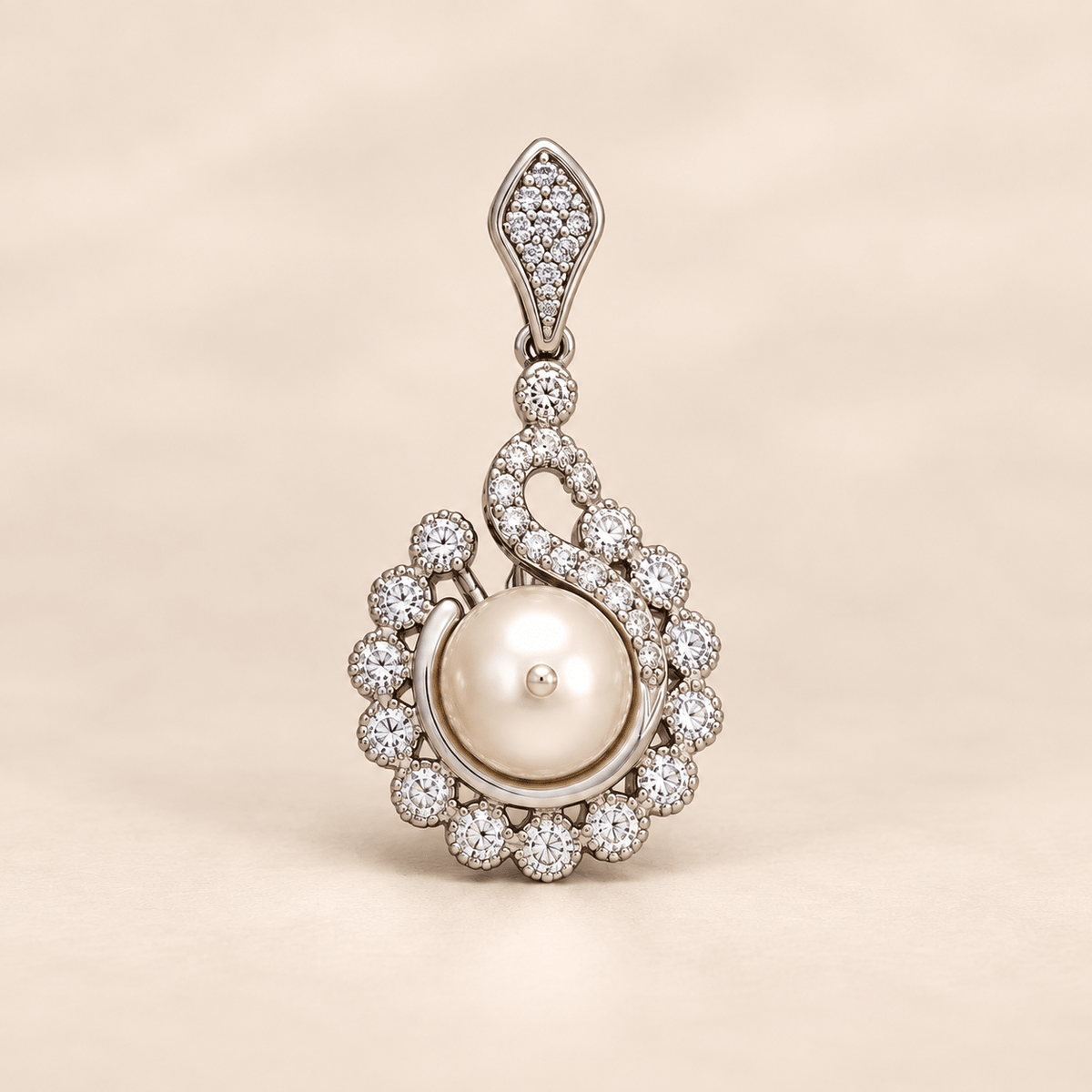Saanvi Pearl Swirl CZ Pendant Set - Nirvan Jewels