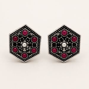Sona Pentagon Shape Oxidized Earring - Nirvan Jewels