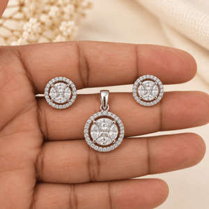 Ira Sparkling Halo CZ Pendant Set - Nirvan Jewels