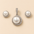 Naira Pearl Halo CZ Pendant Set - Nirvan Jewels