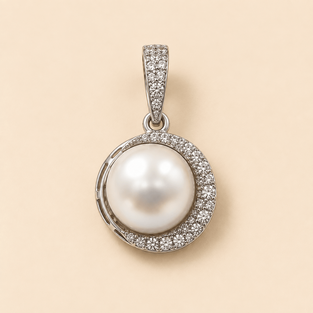 Naira Pearl Halo CZ Pendant Set - Nirvan Jewels