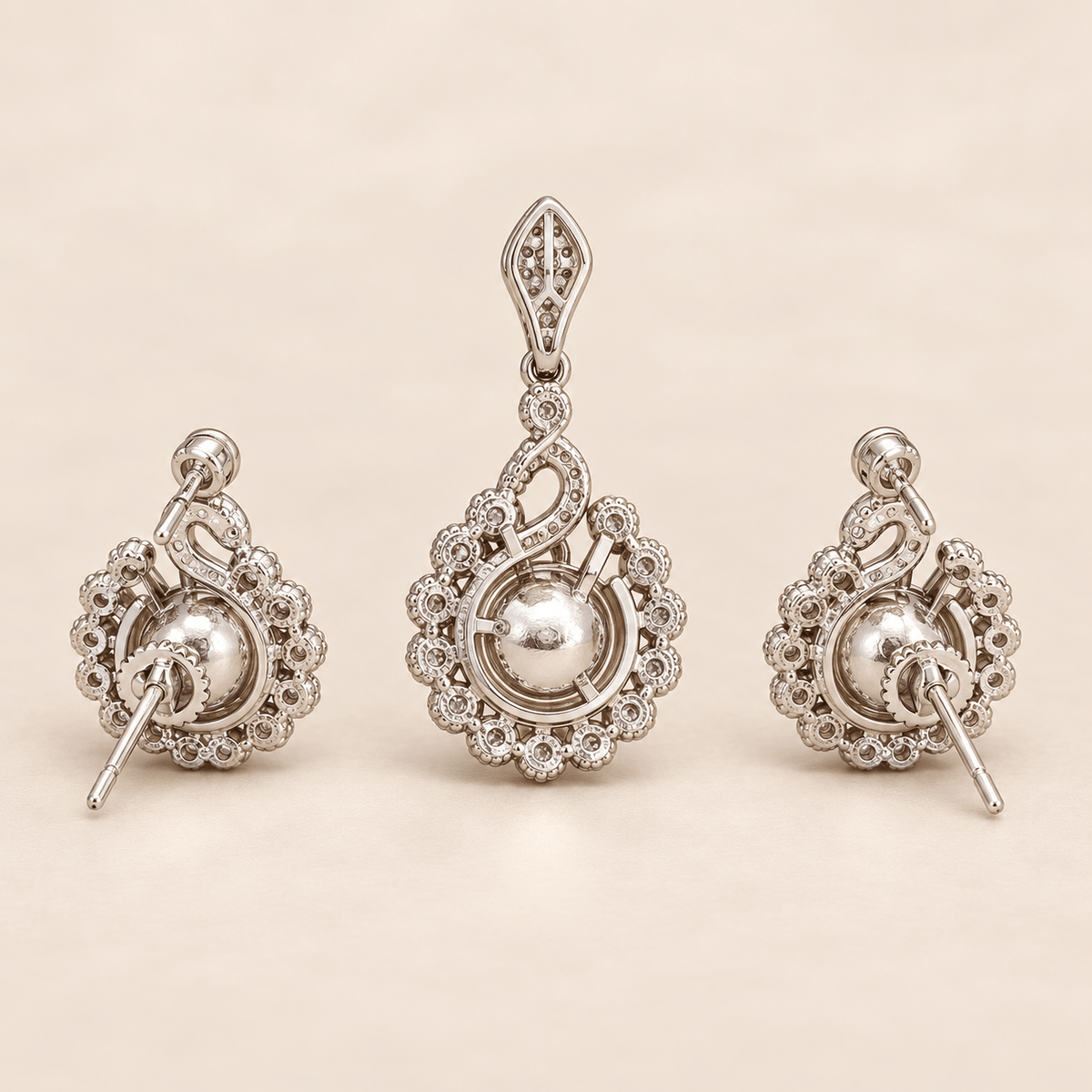 Saanvi Pearl Swirl CZ Pendant Set - Nirvan Jewels