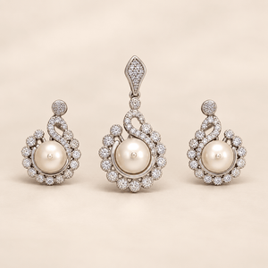 Saanvi Pearl Swirl CZ Pendant Set - Nirvan Jewels