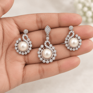 Saanvi Pearl Swirl CZ Pendant Set - Nirvan Jewels