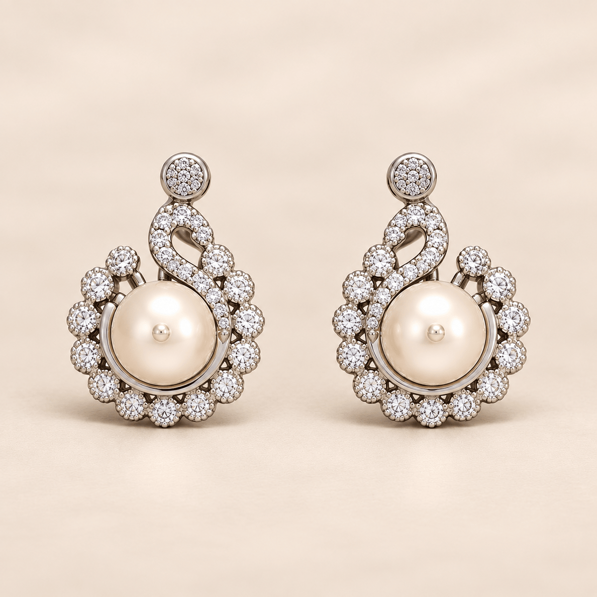 Saanvi Pearl Swirl CZ Pendant Set - Nirvan Jewels