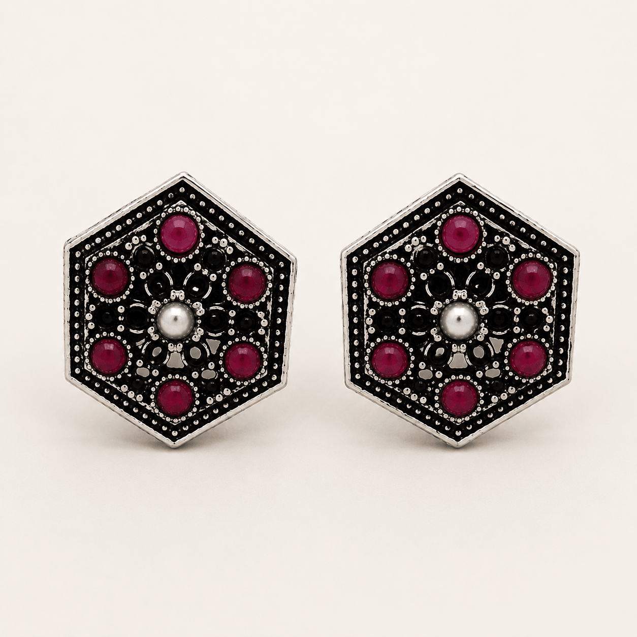Sona Pentagon Shape Oxidized Earring - Nirvan Jewels