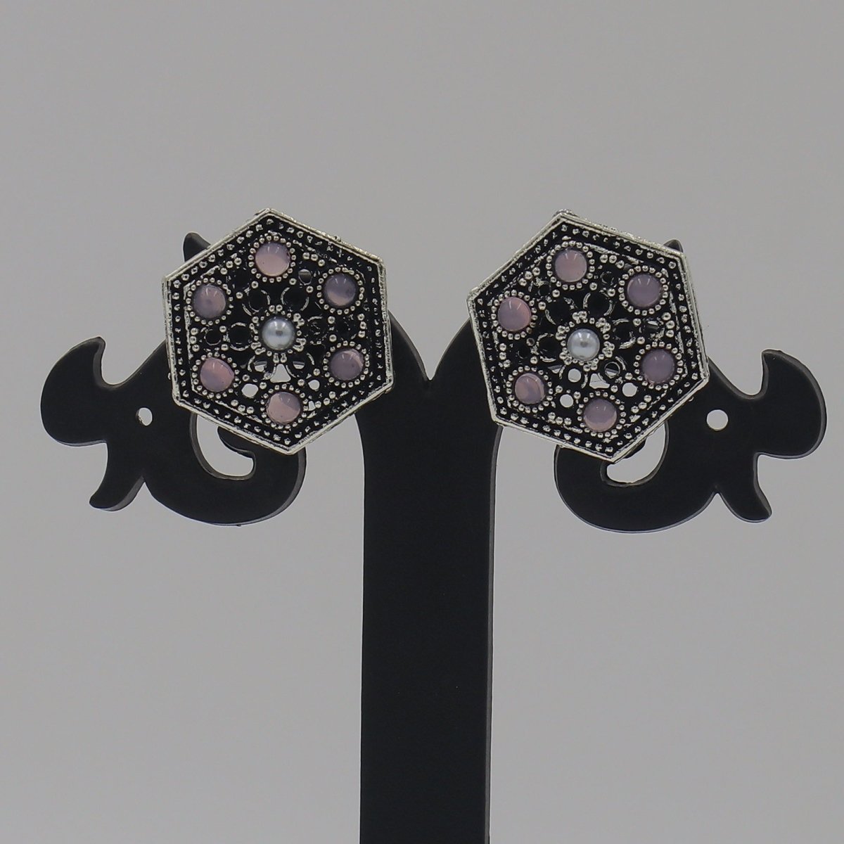 Sona Pentagon Shape Oxidized Earring - Nirvan Jewels