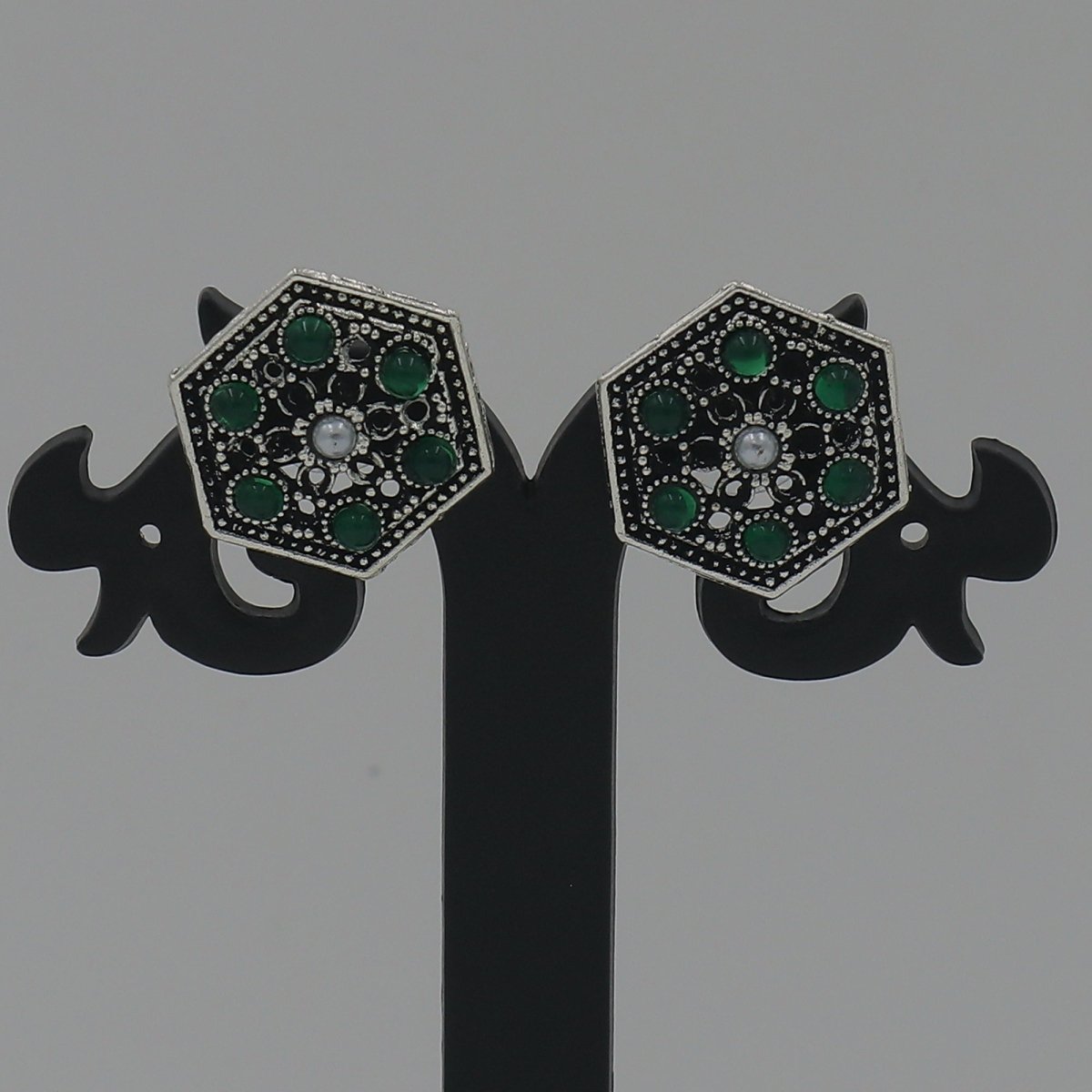 Sona Pentagon Shape Oxidized Earring - Nirvan Jewels