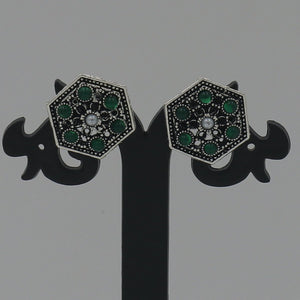 Sona Pentagon Shape Oxidized Earring - Nirvan Jewels